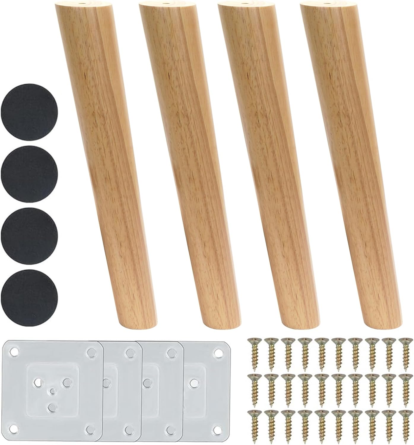 Luabue 4pcs Pieds de Meuble en Bois 30cm Pieds de Rechange en Bois Pieds de Canapé de Conception inclinée Pieds de Meubles Massif avec Accessoires pour Fauteuil, Table, Meuble TV