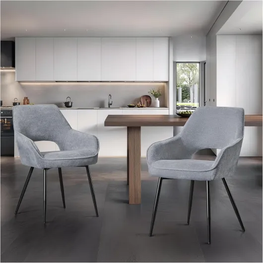 Chaise Salle à Manger Lot de 2, Chaise de Salle à Manger en Chenille, Chaises de Salle Rembourrée Design Moderne, Chaise de Cuisine avec Dossier Découpé pour Cuisine, Salon - Gris Gray-chenill Fabric