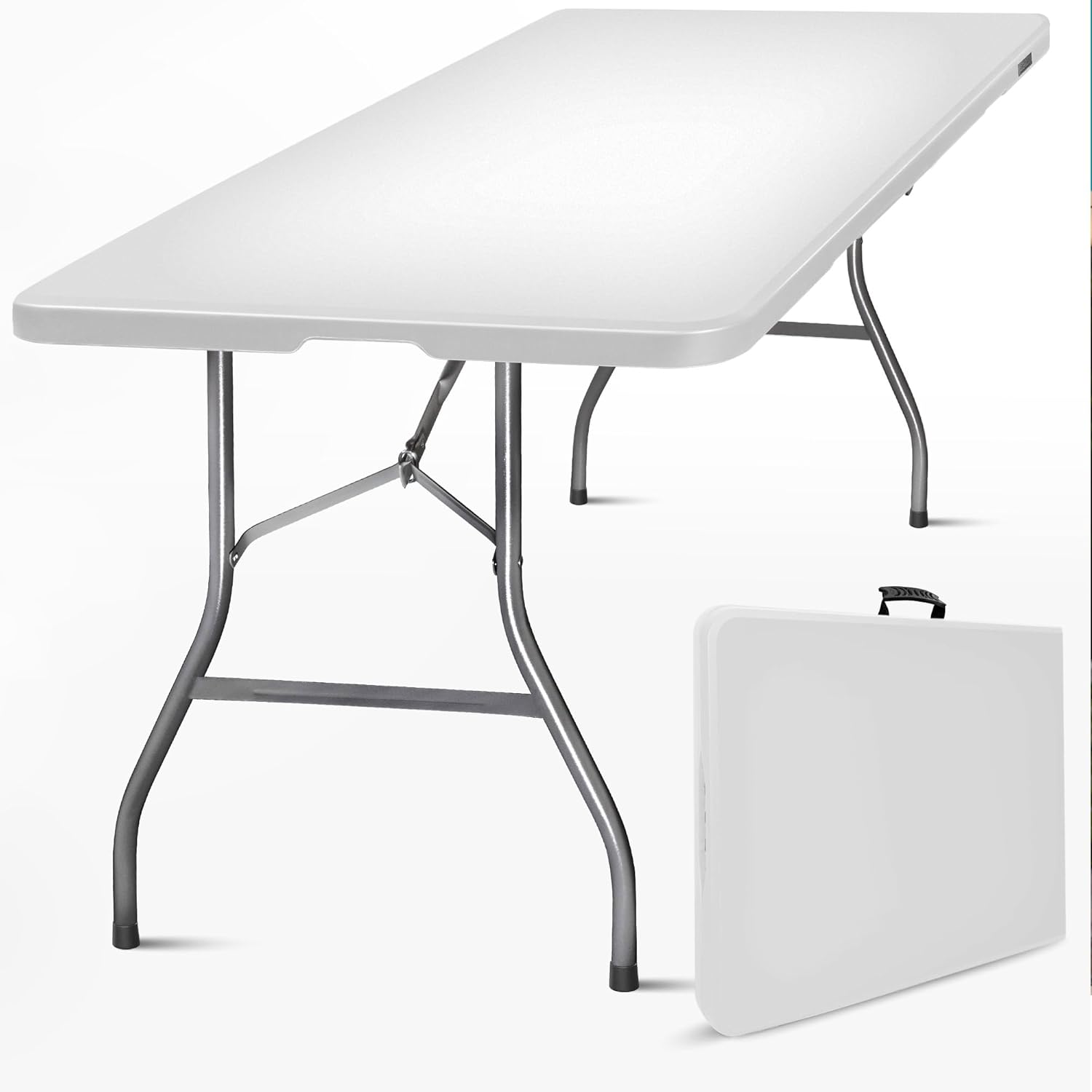 ® Table Pliante 180x75x74 cm Rectangulaire Gris Clair - Table de Camping Pliante 8 Personnes Grand Largeur (75cm) - Table Pliante Exterieur en HDPE épais de 3,5 cm - Table de Jardin Pied