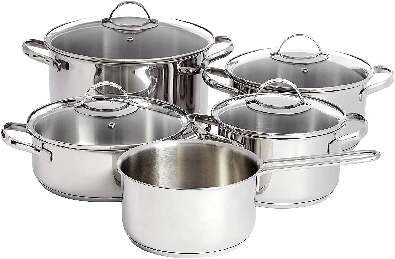 Batterie de Cuisine à Induction en Acier Inoxydable, 9 Pièces, Casserole avec Couvercle, Cocotte 1.8 Litres