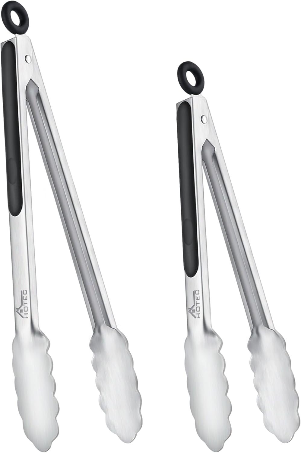 Lot de 2 pinces de cuisine en acier inoxydable - 22,9 cm et 30,5 cm - Pinces alimentaires verrouillables en métal - Poignée antidérapante Argent 2