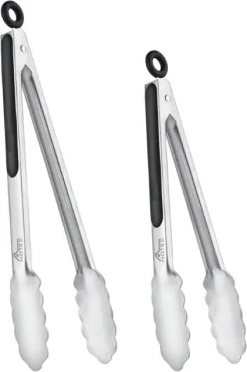HOTEC Lot de 2 pinces de cuisine en acier inoxydable - 22,9 cm et 30,5 cm - Pinces alimentaires verrouillables en métal - Poignée antidérapante Argent 2