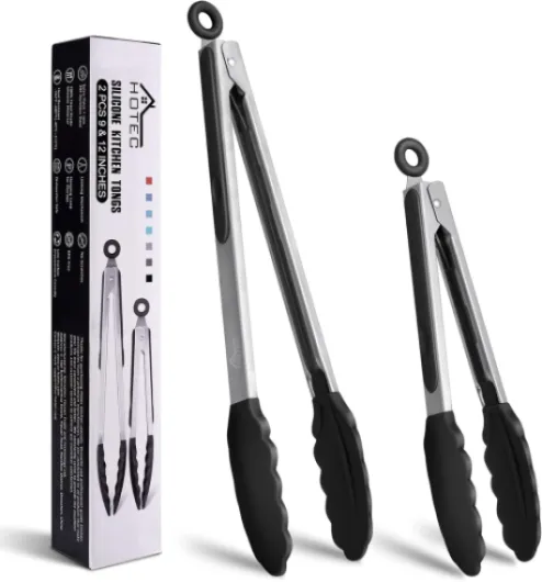 Hotec Pinces de Cuisine Verrouillables, Pince Cuisine Silicone, en Acier Inoxydable de Qualité Qupérieure avec Embouts en Silicone, lot de 2-23 cm et 30,5 cm Noir