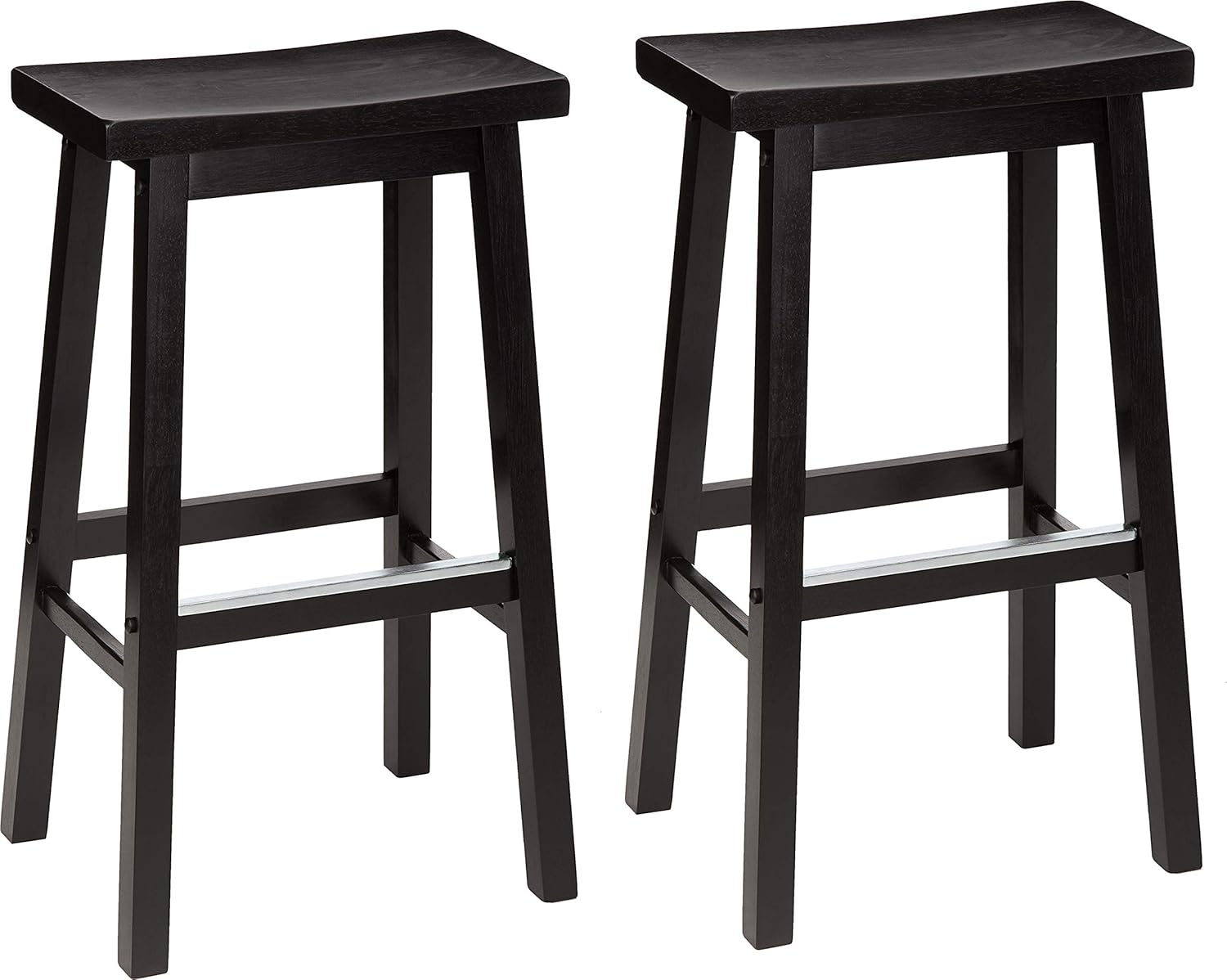 Lot de 2 tabourets de comptoir de cuisine en bois massif noir, tabouret de bar et de salle à manger, montage facile, moderne, 74 cm de haut Tabourets de bar, 74 cm Noir