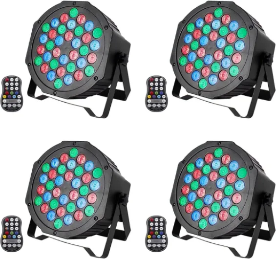 UKing 4PCS RGB Par LED Batterie D MX Sans Fil, Rechargeable 36 LED Projecteur Lampe de Scène avec Télécommande, Exterieur Fête Uplights Peut être allumé 4-12 Heures pour Mariage Disco Bar Noël 4 pack