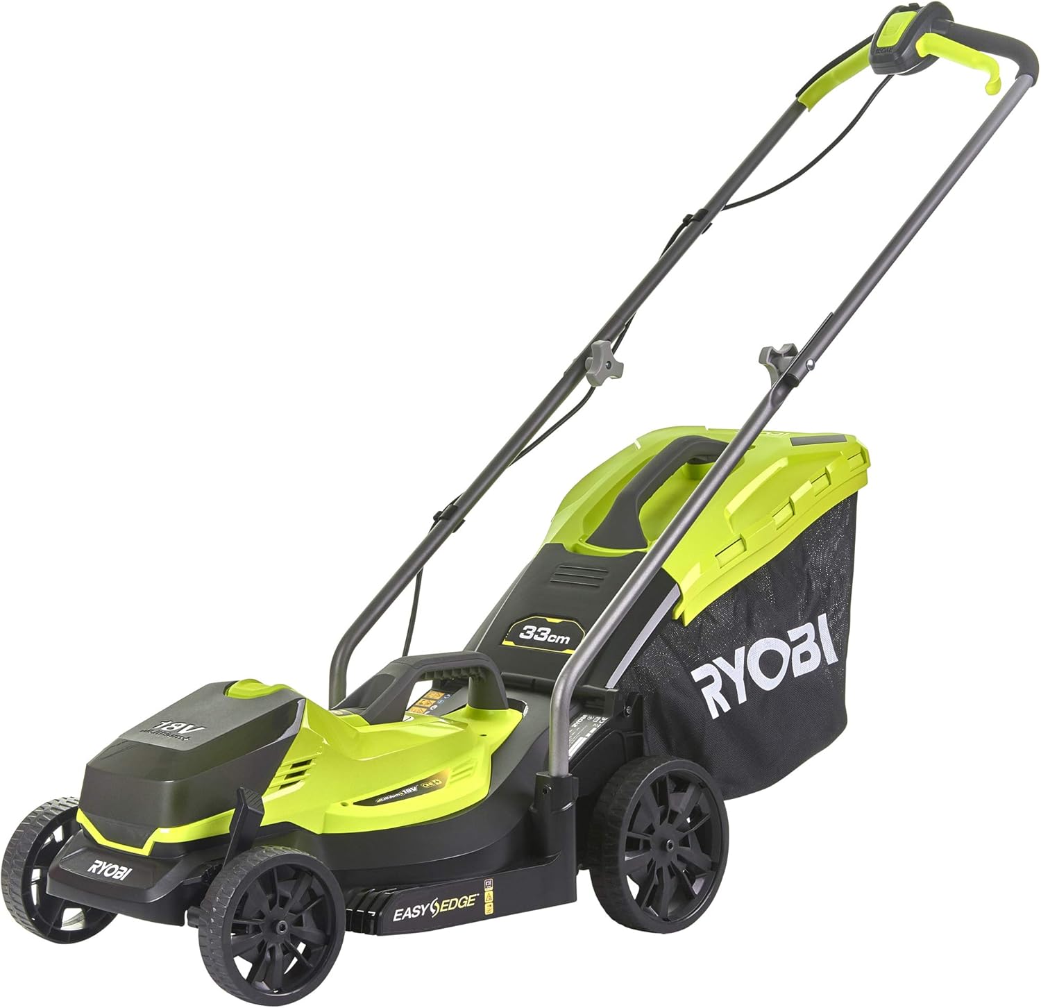 Tondeuse sans Fil 18V One+ RLM18X33B40 – Largeur Ø33cm, 1 Batterie 2.0Ah + Chargeur, Mulching ou Ramasse, Bac Semi-Rigide 35L, Compacte et Idéale Jardins < 250m² Tondeuse Ø 33 cm 1 x 4Ah