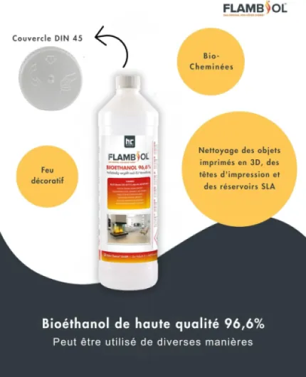 Bioéthanol 96,6% Premium 6 x 1 L - pour Cheminée de Table, Cheminée & déco de Jardin - sans Fumée ni suie - A Base de maïs & de Betteraves