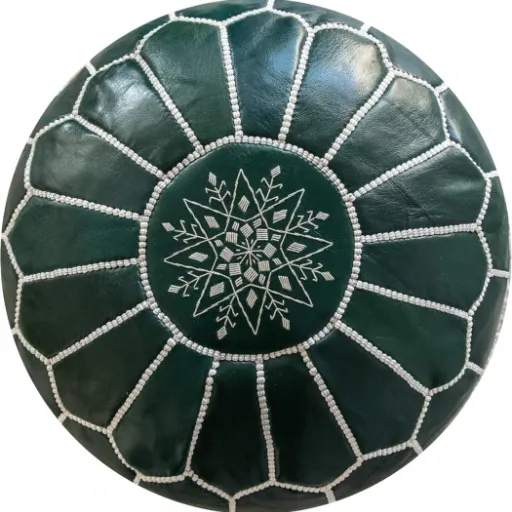Test Pouf Artisanal Marocain en Cuir Véritable (Vert) : un gros pouf costaud qui fait le job dans le salon