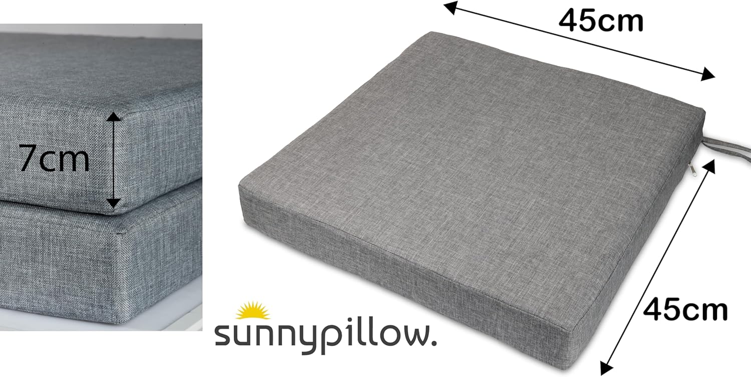 Sunnypillow Lot de 2 Coussins de Chaise 45 x 45 x 7cm, Extérieur - imperméables résistants aux UV - Coussin d'assise pour bancs - Coussin de siège pour la Maison et Le Jardin - Gris Gris 45 x 45 x 7 cm - Lot de 2