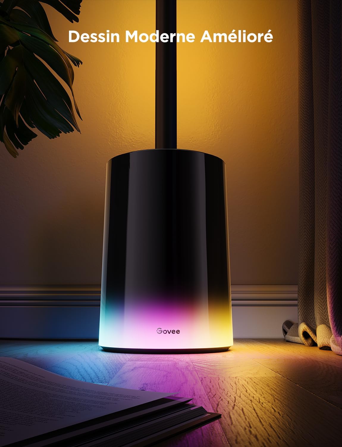 Lampadaire LED RGBIC, Lampe sur Pied Salon Compatible avec Alexa et Matter, 152cm Lampadaire Dimmable 1725lm avec Télécommande, Sync de Musique, 82 Modes Scène, Lampe de Chambre et Bureau, Noir