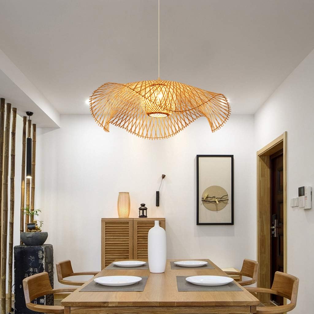 Lustres Lampe Suspension Vintage Tissé Pendentif Bambou Naturel Rotin Lampe À La Main Garden Applique Murale E27 Hauteur Réglable Suspendue Restaurant Salon Chambre Salon Café Plafonnier,85cm