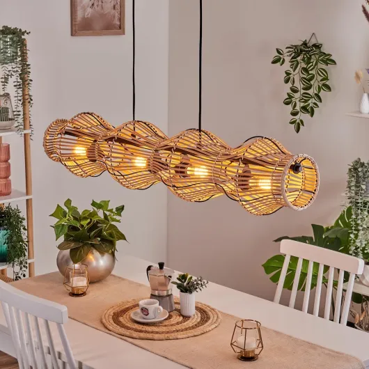 Suspension Cardeira de, suspension à 4 ampoules en métal/bambou noir/naturel, suspension au design scandinave, style bohème, max - 170 cm, E27, salle à manger, salon, cuisine