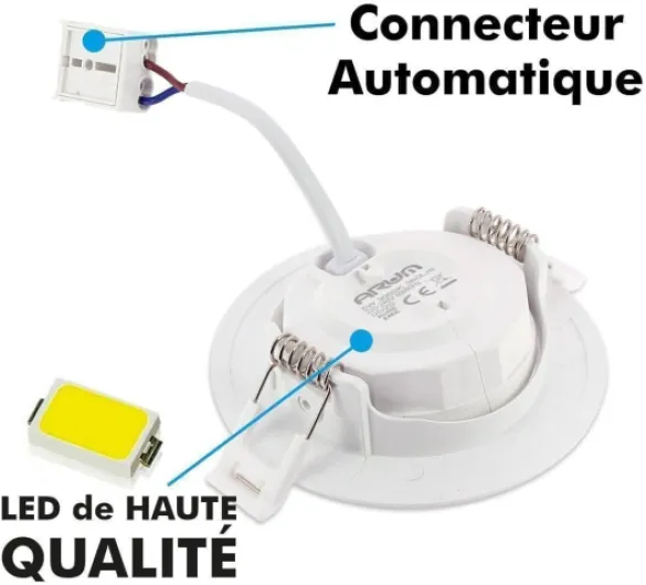 Lot de 5 Spots LED Encastrables Extra Plats ASTURIE 7W (Eq - 75W) – Technologie CCT (Choix 3000K / 4000K / 6500K) – Orientables & Blanc Mat – Trou Perçage 70mm – Faible Profondeur 25mm (220V) Cct Finition Blanche X5 ASTURIE