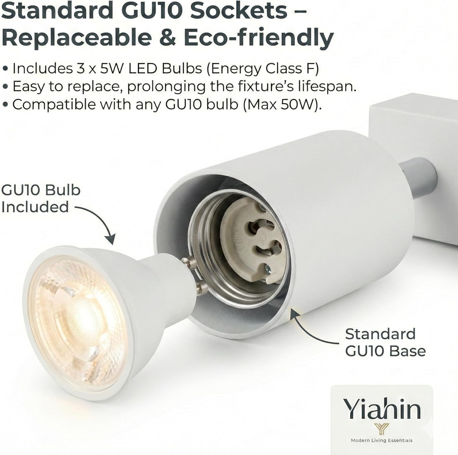 Yiahin Plafonnier Spot Barre Rectangulaire Blanc 3 Têtes, 3x Ampoules LED GU10 4000K Blanc Neutre Incluses, Prêt à l'Emploi - Spot de Plafond Orientable Idéal pour Cuisine, Salle de Bain, Bureau Blanc Neutre (4000k)