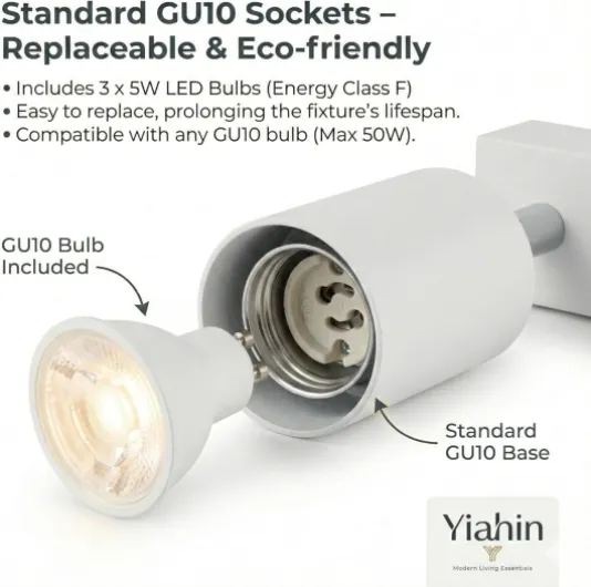 Yiahin Plafonnier Spot Barre Rectangulaire Blanc 3 Têtes, 3x Ampoules LED GU10 4000K Blanc Neutre Incluses, Prêt à l'Emploi - Spot de Plafond Orientable Idéal pour Cuisine, Salle de Bain, Bureau Blanc Neutre (4000k)