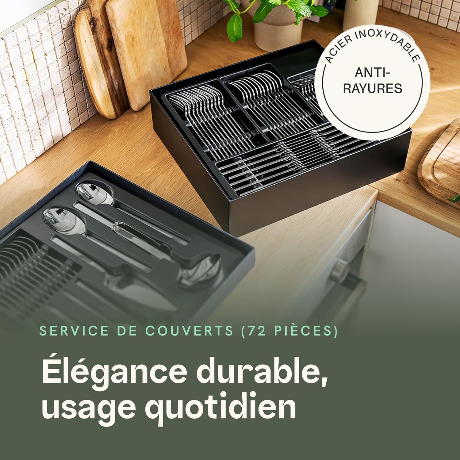 Home Coffrets de table – menagere 72 pièces – Service de table pour 12 personnes – couverts inox- cutlery set– Finition mate – Passe au lave-vaisselle