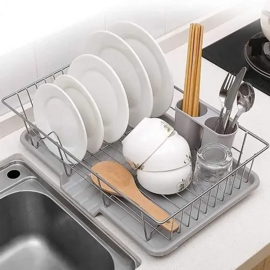 Égouttoir à Vaisselle en Acier Inoxydable, Séchoir à Vaisselle Multifonctionnel avec égouttoir, Organisateur de Cuisine, égouttoir avec Support pour Couverts, 48 x 30 x 11cm