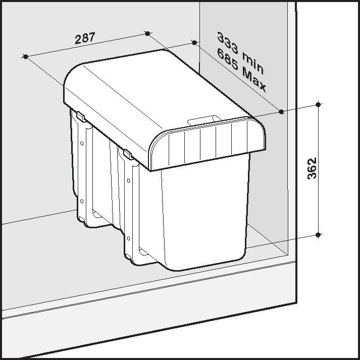 Victory Poubelle encastrable 16 L noir avec sortie complète à partir de 300 mm de largeur de placard