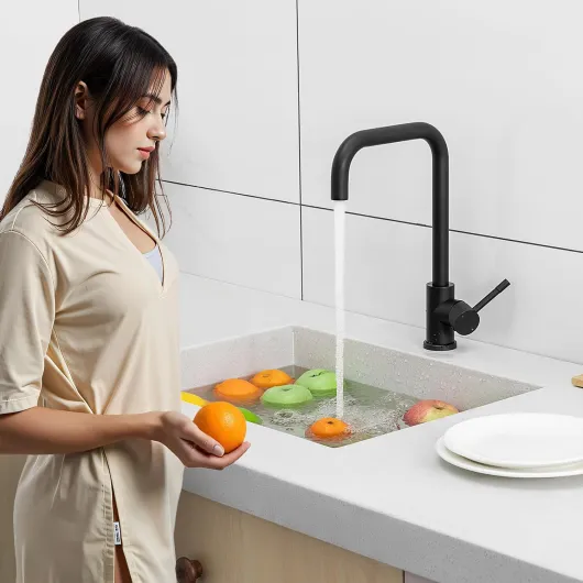 Robinet Cuisine Professionel Noir en Acier Inox 304, Mitigeur Cuisine avec Bec Haut, Robinetterie de Cuisine Pivotant à 360°, Robinet de Cuisine Noir Froid et Chaud Disponible