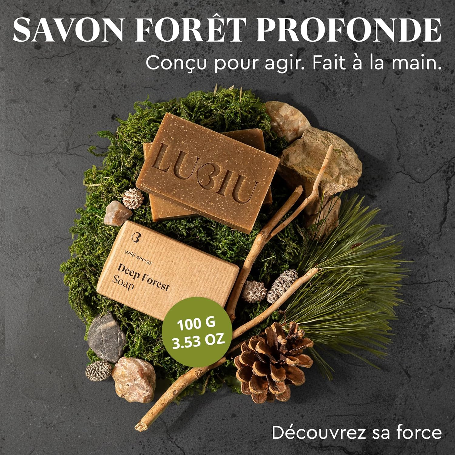 Savon Forêt Profonde 100g - Savon Solide Corps et Cheveux pour Homme - Mains, Visage, Barbe - Naturel et Artisanal - Gel Douche Solide - Cadeaux Homme Savonnette Forêt Profonde 100 g (Lot de 1)