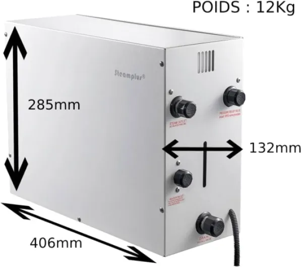 [6Kw] Steamplus Générateur de Vapeur pour Hammam à Usage Domestique vidange Automatique