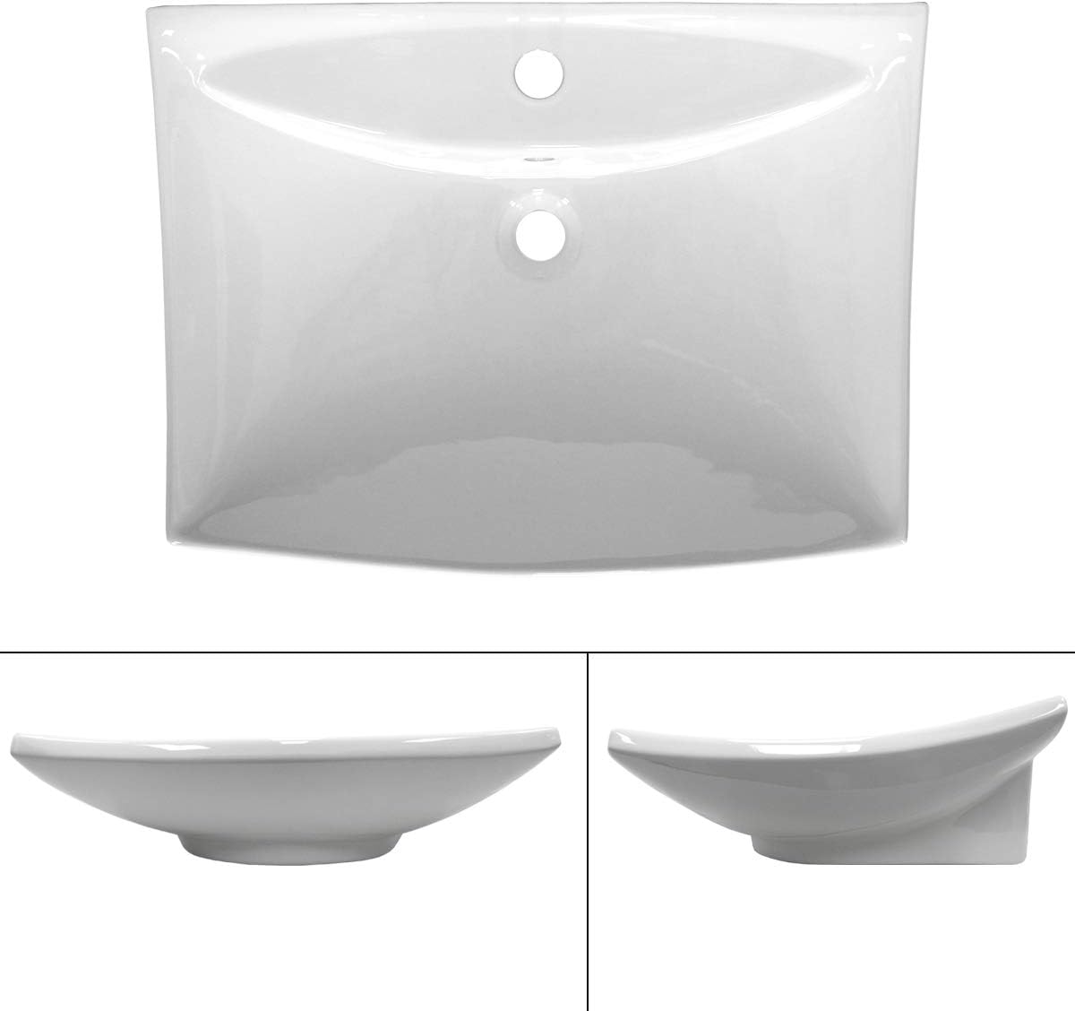 Vasque à Poser Lavabo Salle de Bain - Trapézoïdal - 605 x 460 x 165 mm - en Céramique - Blanc - Lave Main Évier Bassin Toilette - avec Trop-Plein et Trou de Robinet - Design Moderne 605 x 460 x 165 mm - Angulaire Céramique