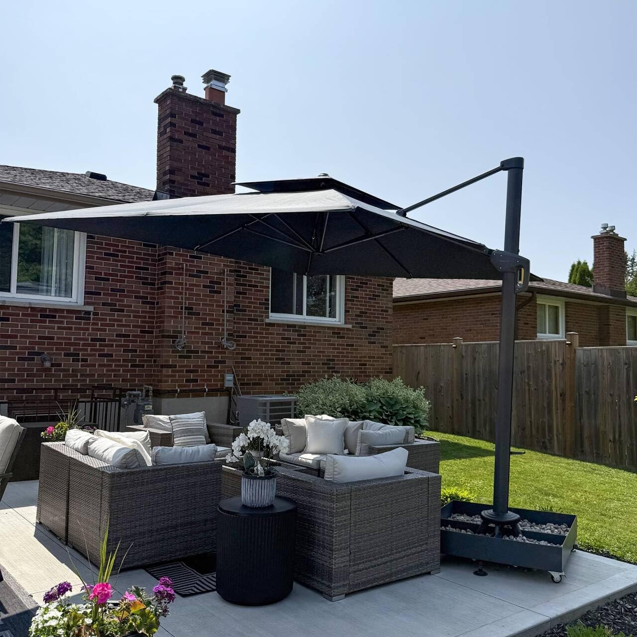 Parasol Déporté 3 x 4 m Rectangulaire avec Double Toile UPF 50+, Parasol De Jardin Extérieur avec Manivelle Améliorée, Mât Élargi et Épaissi, 6 Inclinaisons et Rotation à 360°, Gris Gris 3 x 4 m Parasol