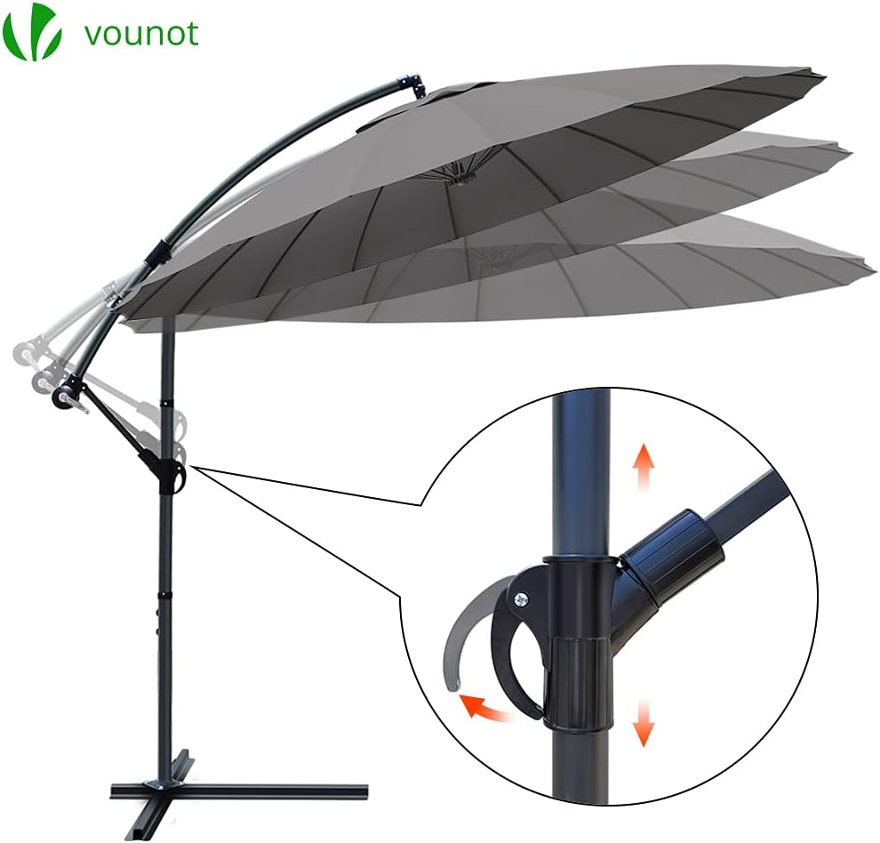 ® Parasol Déporté de Jardin 3M avec Manivelle Anti-Retour 18 Baleines en Fibre de Verre Parasol Inclinable Toile avec Protection UV Inclus Housse de Protection Gris Gris 18 Baleines