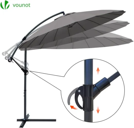 ® Parasol Déporté de Jardin 3M avec Manivelle Anti-Retour 18 Baleines en Fibre de Verre Parasol Inclinable Toile avec Protection UV Inclus Housse de Protection Gris Gris 18 Baleines