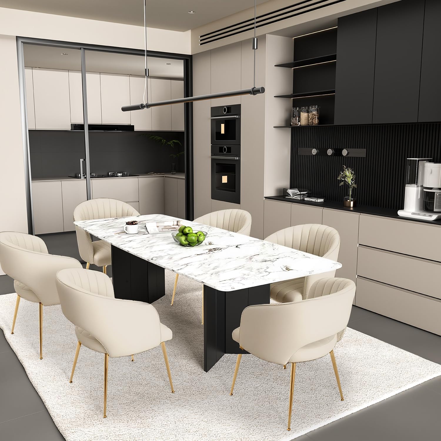 Lot de 4 chaises de salle à manger en velours, chaises de table à manger, chaises rembourrées avec accoudoirs, dossier incurvé, pieds dorés, chaises de cuisine, fauteuils pour salon, chambre 4 Blanc