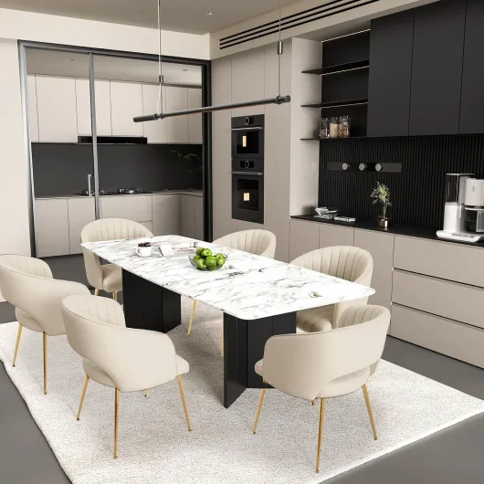 Lot de 4 chaises de salle à manger en velours, chaises de table à manger, chaises rembourrées avec accoudoirs, dossier incurvé, pieds dorés, chaises de cuisine, fauteuils pour salon, chambre 4 Blanc