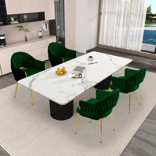 Chaise Salle a Manger Lot de 2, Fauteuil Salon, Chaise Coiffeuse, Chaises en Velours, avec Accoudoirs, pour Salle à Manger, Cuisine avec Pieds Dorés(Vert émeraude,2) 2 Vert Émeraude