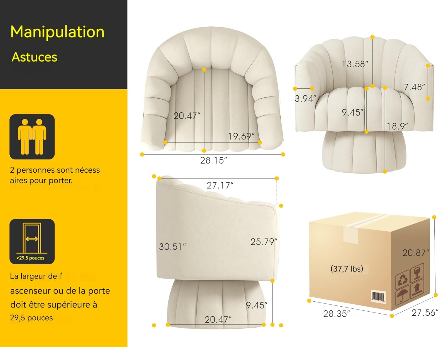 Mid Century 360 Degree Swivel Cuddle Barrel Accent Sofa Chairs, Round Armchairs with Wide Upholstered, Fluffy Velvet Fabric Chair for Living Room, Bedroom, Office, Waiting Rooms Beige