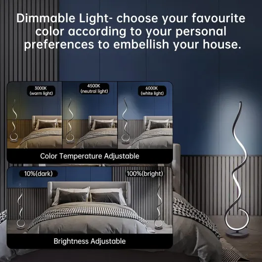 Lampadaire sur Pied LED Dimmable 48W Moderne Lampadaire Salon 3000K-6000K 3 Température de Couleur Lampe Chambre Bureau Noir