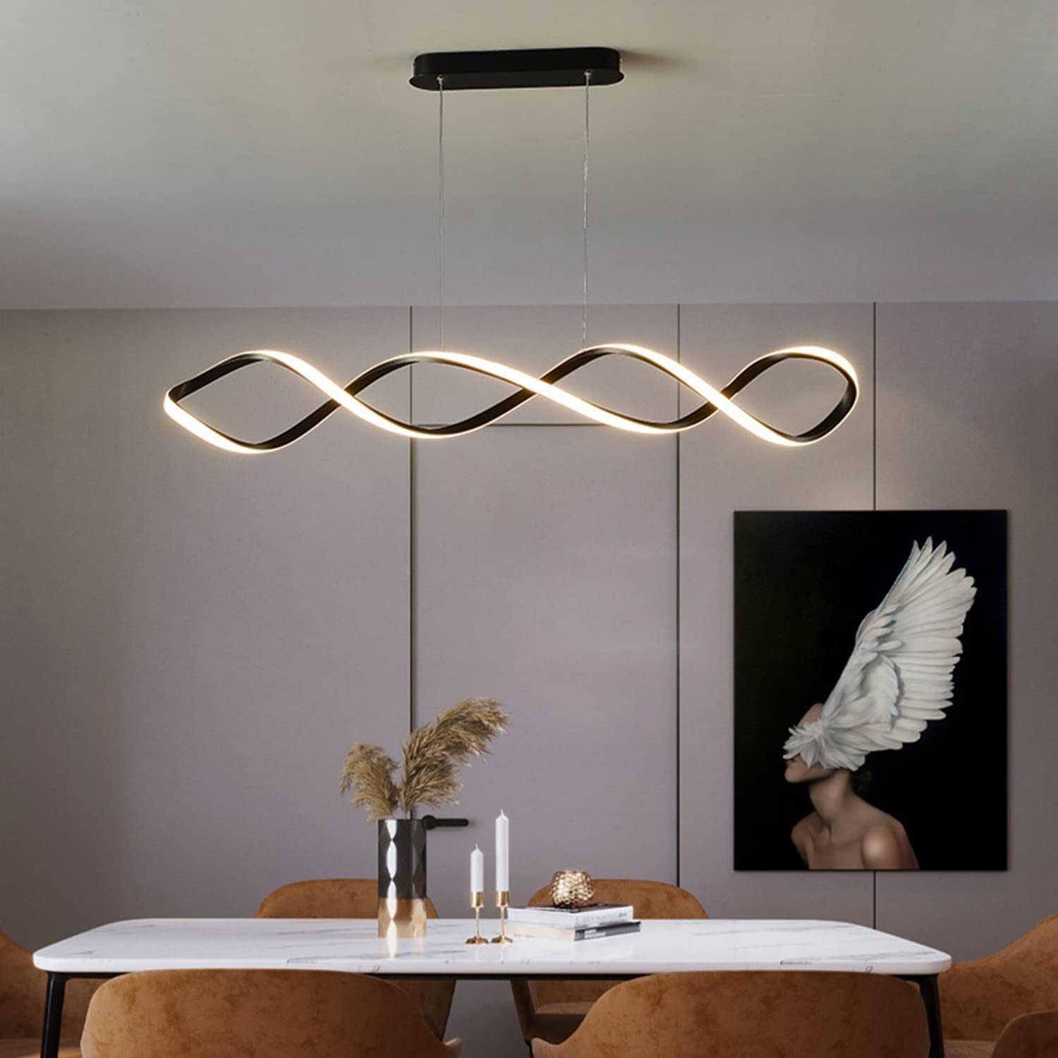 Lampe Suspendue LED Réglable Noire Avec Télécommande - Moderne pour Salle à Manger, Salon, Chambre, Cuisine - Lampe de Bureau (Noir, L80cm) L80cm Noir