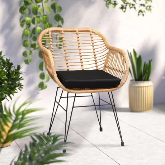 ® Lot de 2 Chaises Cuisine Design Vintage - Salon de Jardin Exterieur et Intérieur Polyrotin Résistant aux UV - Coussins Inclus - Hauteur d'Assise 44 cm - Structure Acier Galvanisé