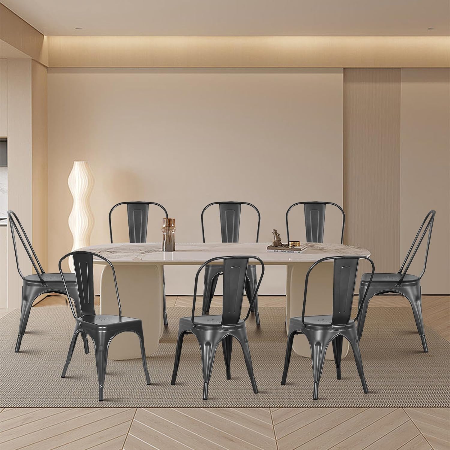LANTUS Lot de Chaises de Salle à Manger Empilables en Métal Style Industriel Vintage, Convient pour Une Utilisation Intérieure et Extérieure, Chaise de Jardin, (85 * 45 * 45cm-Gris foncé-8PC) 85 X 45 X 45 Cm - Gris Foncé (8 Pc)