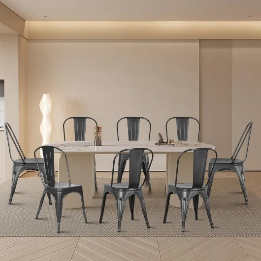 LANTUS Lot de Chaises de Salle à Manger Empilables en Métal Style Industriel Vintage, Convient pour Une Utilisation Intérieure et Extérieure, Chaise de Jardin, (85 * 45 * 45cm-Gris foncé-8PC) 85 X 45 X 45 Cm - Gris Foncé (8 Pc)
