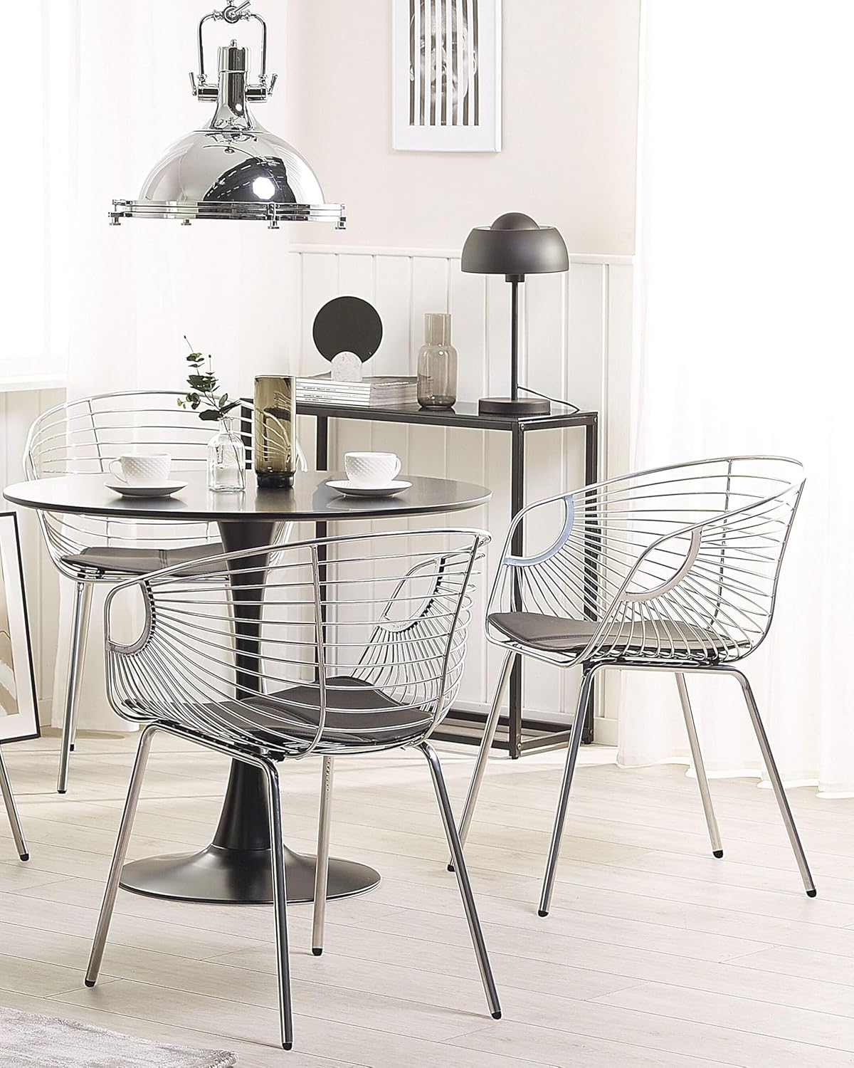 Lot de 2 Chaises Design en Métal Argenté avec Assises en cuir PU Noir Style Tendance pour Salle à Manger Salon ou Cuisine