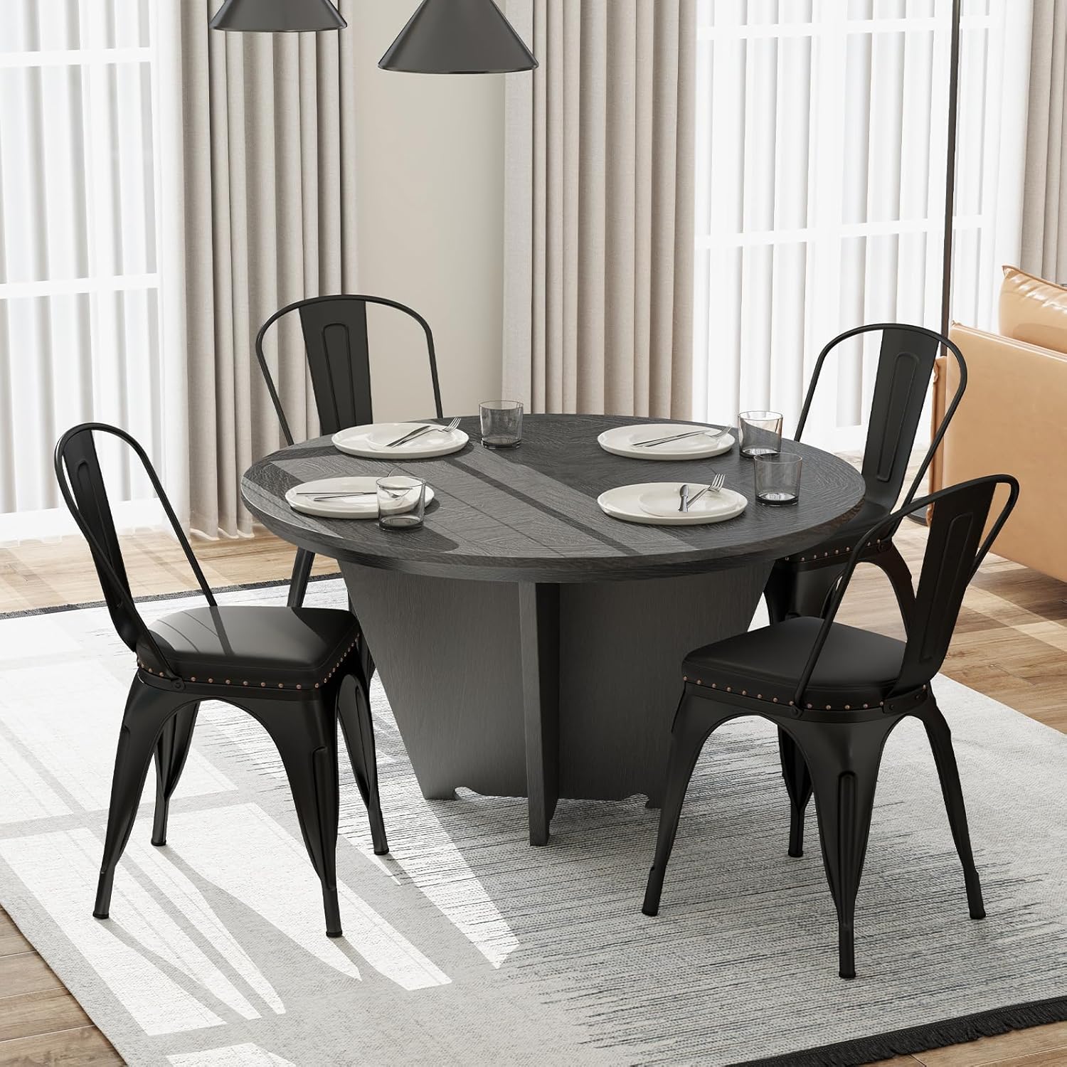 Lot de 4 chaises de Salle à Manger, empilables, avec Dossier Amovible, chaises de bistrot, pour Salon, Cuisine, Salon, rembourrées, en métal, Charge de 150 kg, 44 x 53 x 84 cm, Noires 44 x 53 x 84 cm Noir