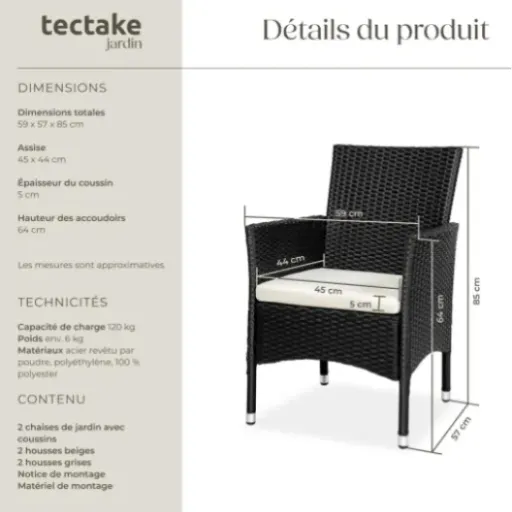Test tectake NANTES (lot de 2 fauteuils en polyrotin) : confort correct, montage parfois pénible