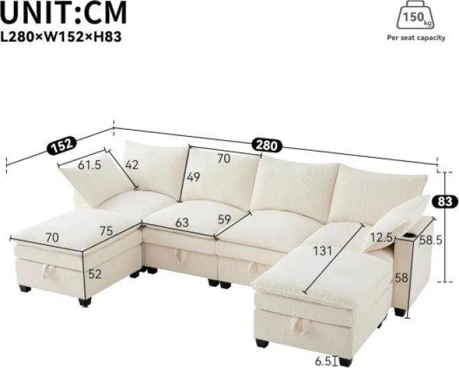 Sapgaks Canapé 4 Places Moderne en Velours côtelé avec revêtement,Repose-Pieds Amovible,Ports USB et Compartiments de Rangement,canapé modulable en L/U,canapé d'angle (H-Beige)