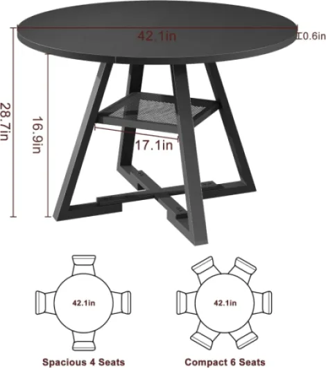 Jocoevol Table à Manger Ronde pour 2 à 4 Personnes, Table de Repas avec étagères de Rangement, Table de Cuisine et Salle à Manger en Bois, Gain de Place (Noir, 107x107x76cm) Noir 107 cm