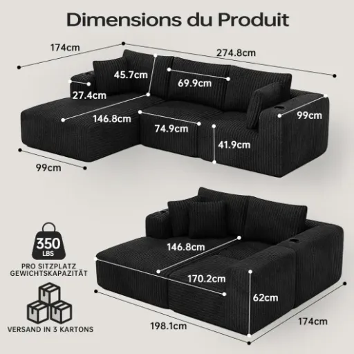 Test DURASPACE Canapé Sectionnel Modulaire : le gros canapé velours qui fait le job sans se ruiner