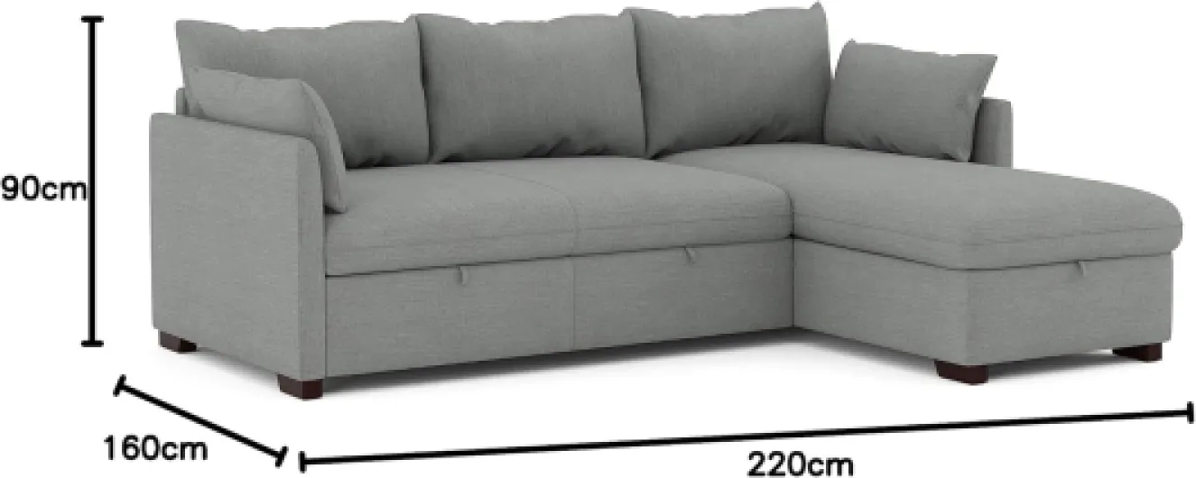 Orlando Canapé-lit d’Angle 4 Places – Chaise Longue Réversible avec Coffre – Style Contemporain, Tissu Technique Anti-Taches – 221x160,5x88 cm – Gris Pierre