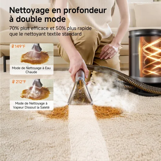 Uwant B400 Vapeur et Chauffage Shampouineuse Canapé Professionnel ，Aspiration Puissante 18Kpa，Portable avec 4 Accessoires,Nettoyeur Canapé Tissus 2-en-1 pour Tapis Set of 1,Meubles, Tissus, Voiture Gris