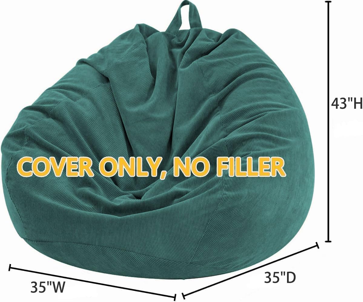 Housse de Pouf de 0,9 m (sans Remplissage) – Grande Housse de Pouf de Rangement pour Animaux en Peluche Lavable en Velours côtelé de qualité supérieure pour Adultes, Enfants, Vert foncé Vert Foncé Large(Cover Only)
