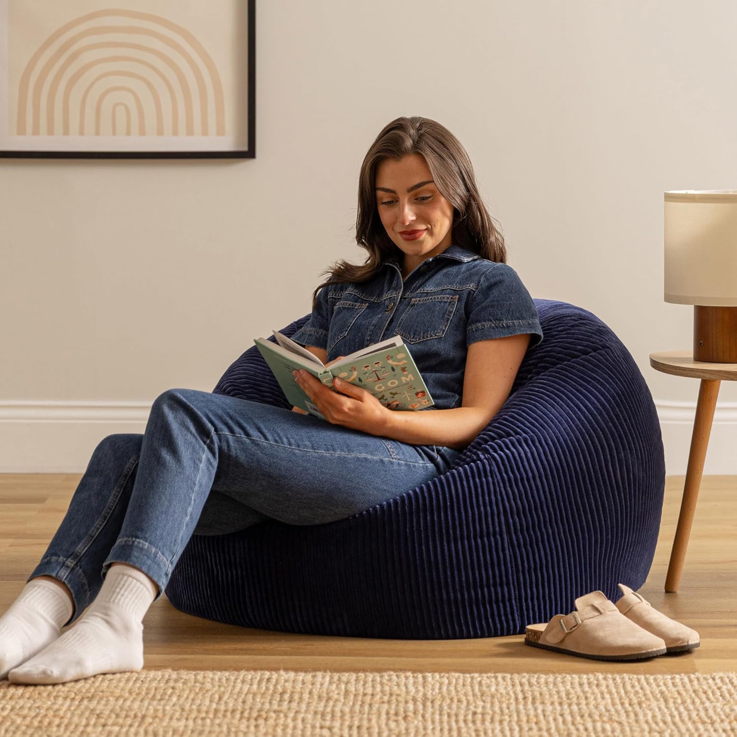 Kingston Pouf Velours Côtelé, Pouf Poire avec Remplissage, Fauteuil Salon Confortable, Fauteuil Chambre, Meuble Salon, Decoration Chambre, Bleu Marine Pouf Bleu Marine