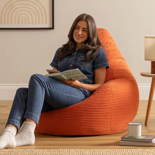 Dalton Pouf Velours Côtelé, Pouf Poire avec Remplissage, Fauteuil Salon Confortable, Fauteuil Chambre, Meuble Salon, Decoration Chambre, Orange Fauteuil Poire Orange