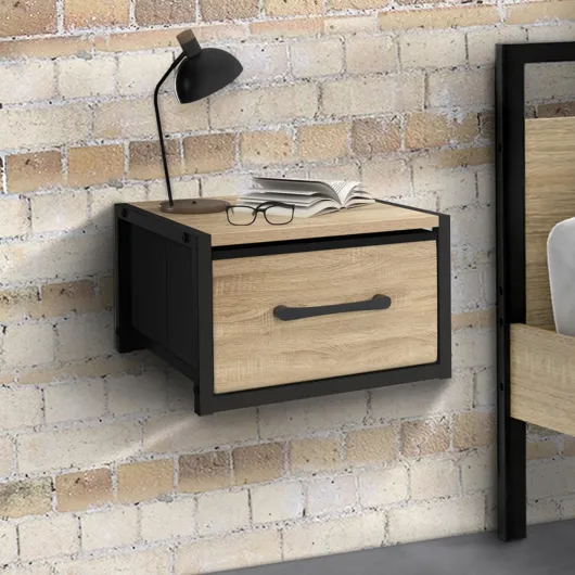 Lot de 2 Tables de Chevet murales tiroir en Tissu Utah Design Industriel